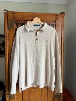 The original phone photo of a quarter-zip knit