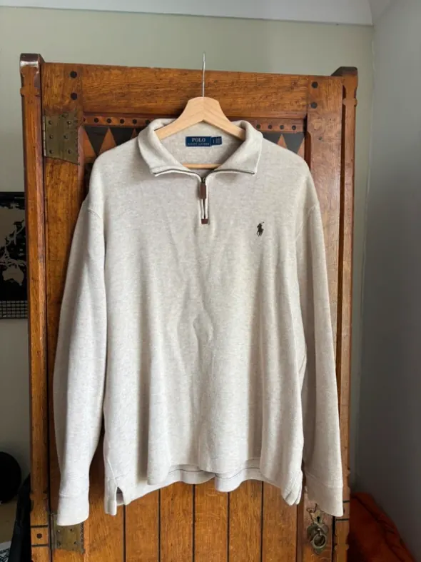 The original phone photo of a quarter-zip knit